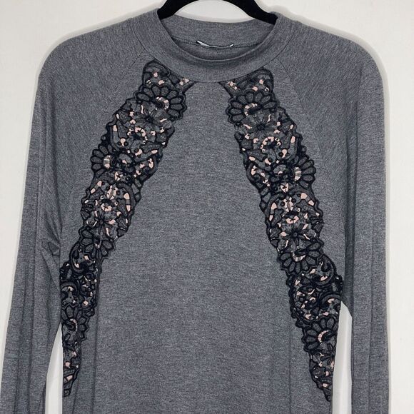 Zara Mock Neck Whimsy Goth Lace Velour Accent Long Sleeve Top Size Medium - Picture 4 of 7